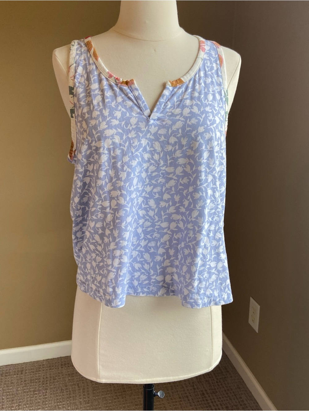 Pact Light Blue & White Floral Sleeveless Organic Cotton Sleep Tank- Medium